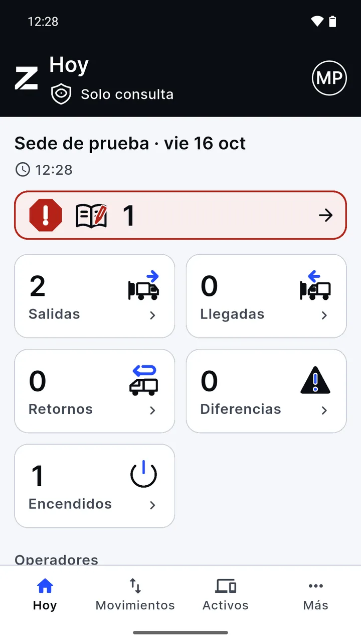 La consola del administrador en Solo consulta: diferencias críticas, salidas, llegadas y encendidos de la sede.