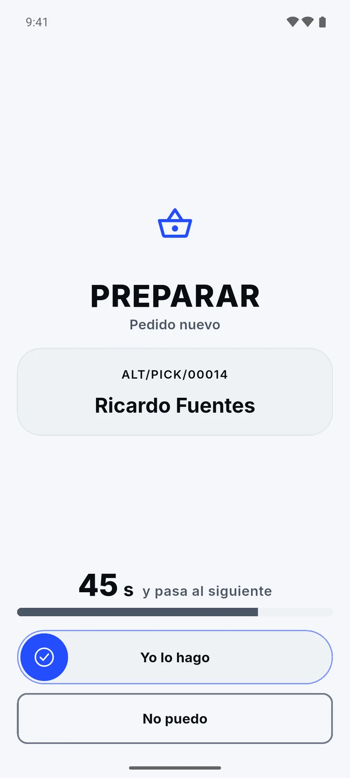 A new order calling: “Prepare”, the customer and 60 seconds to swipe and take it.